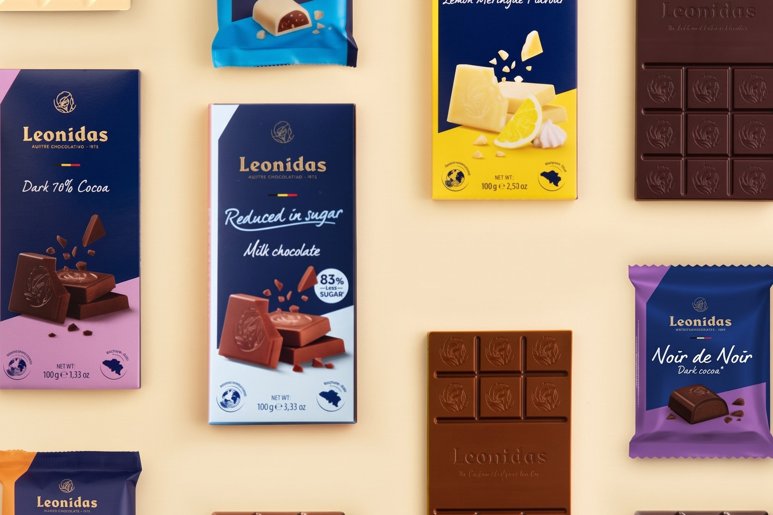 Un assortiment de tablettes et de chocolats emballés individuellement